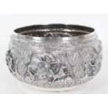 Antique Thai Repousse Silver Bowl w Figures