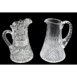 (2) Vintage Etched Glass Pitchers