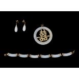 14k Gold & White Jade Chinese Jewelry Set