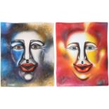 Pair Multi-Media High Relief Signed Portraits