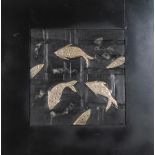 Greek Raku Pottery Tile of Jumping Fish, Framed