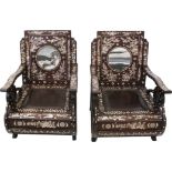 Pr Elaborate Chinese Rosewood, Marble MOP Chairs