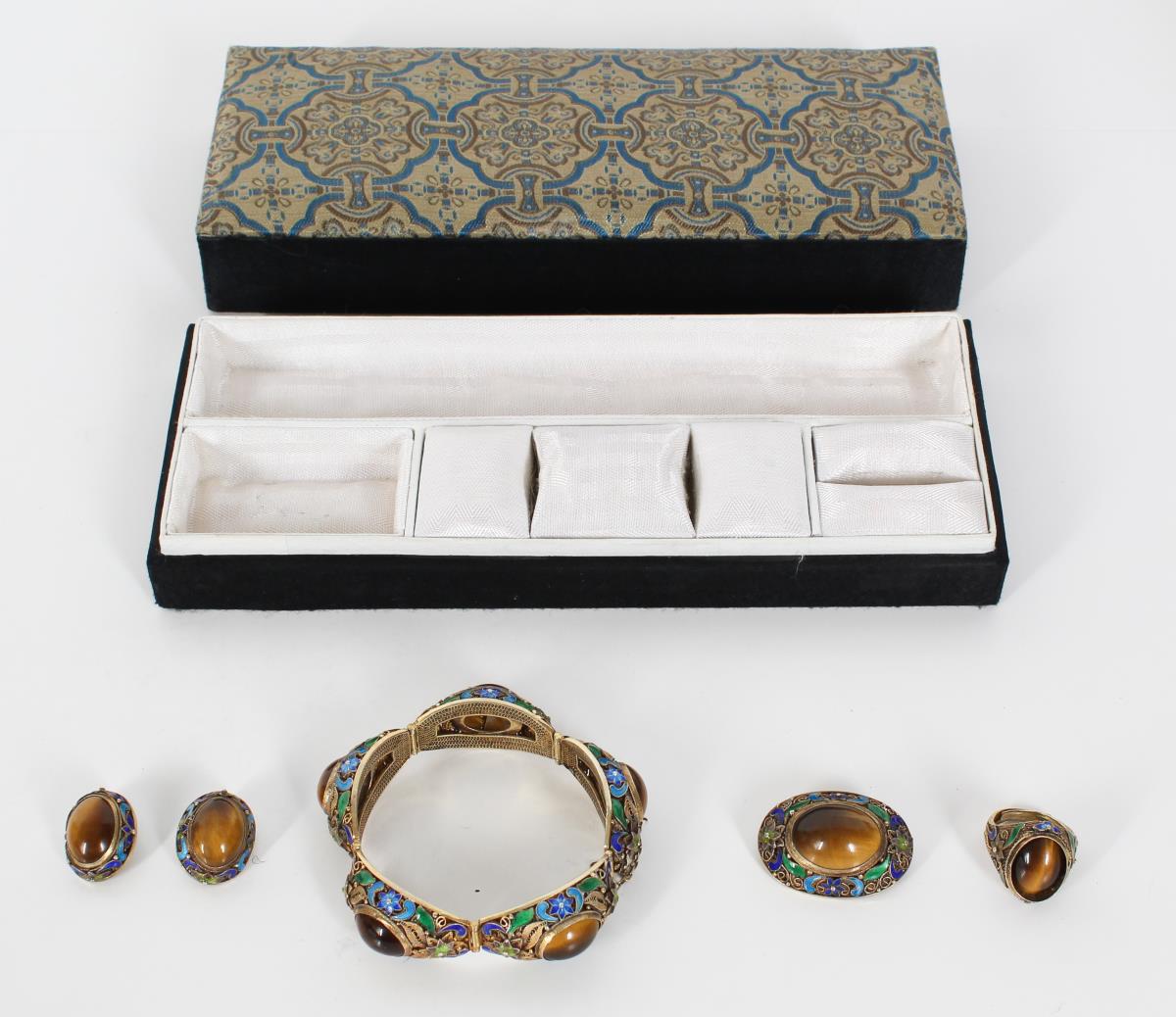 Chinese Cloisonne & Tiger Eye Ladies Jewelry Set - Image 24 of 24
