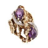 Elaborate 14k Gold, Diamond & Amethyst Ring