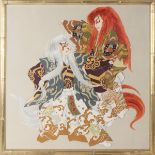 Japanese Silk Panel, Kabuki Lion Dance
