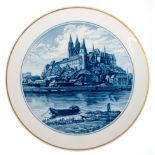 Meissen-Ansichtenteller "Albrechtburg in Meissen", Blaudekor mit Goldrand, rücks. Wandaufhängung, 1