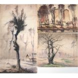 Deckwer (1. Hälfte 20. Jh.) 3 Aquarelle "Baum ohne Blätter", monogr. und dat. 1936 o.r., 66x82 cm,
