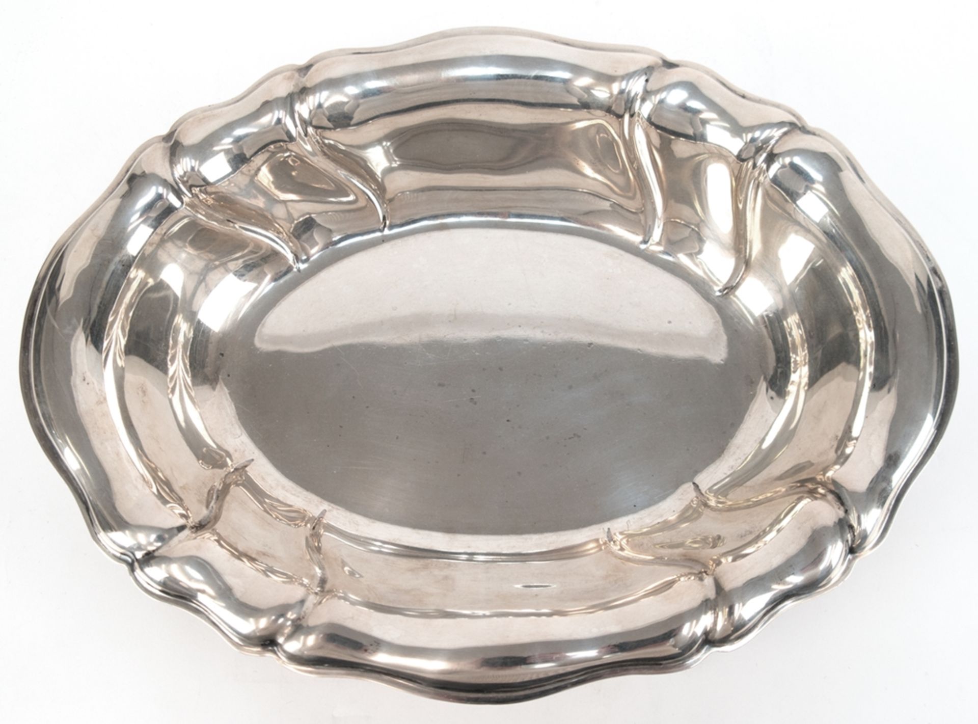 Schale, oval, 835er Silber, C.E. Keyser, Dresdner Barock, geschweift gerippte Wandung, 385 g, 5,5x3