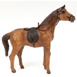 Figur "Pferd", Pappmaché/ Leder, rest., Gebrauchspuren, H. 31 cm