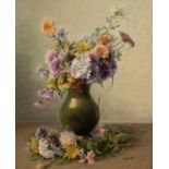Jeannin, George (1841 Paris-1925 ebenda) "Blumenstilleben mit Sommerstrauß in Vase", Öl/ Lw., sign.