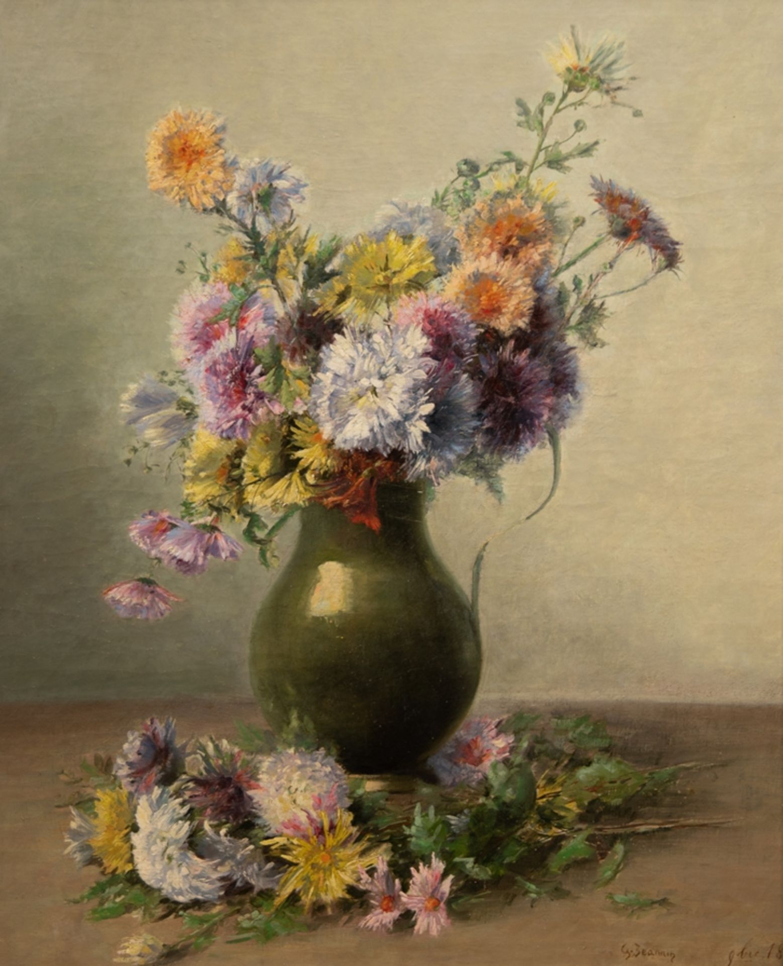 Jeannin, George (1841 Paris-1925 ebenda) "Blumenstilleben mit Sommerstrauß in Vase", Öl/ Lw., sign.