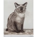 "Sitzende Katze", Radierung, 2/150, undeutl. sign. u.r., dat. ´79, 24x18 cm, hinter Glas und Rahmen