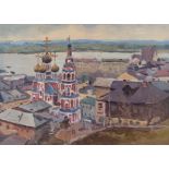 Popow, Aleksej (1916-1988) "Stroganov Kirche in Nischni Nowgorod", Öl/ Pappe, rückseitig betitelt u