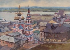 Popow, Aleksej (1916-1988) "Stroganov Kirche in Nischni Nowgorod", Öl/ Pappe, rückseitig betitelt u