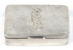 Pillendose, 875er Silber, punziert, rechteckig, Deckel mit Monogrammgravur, ca. 58 g, 6x3,5x2 cm