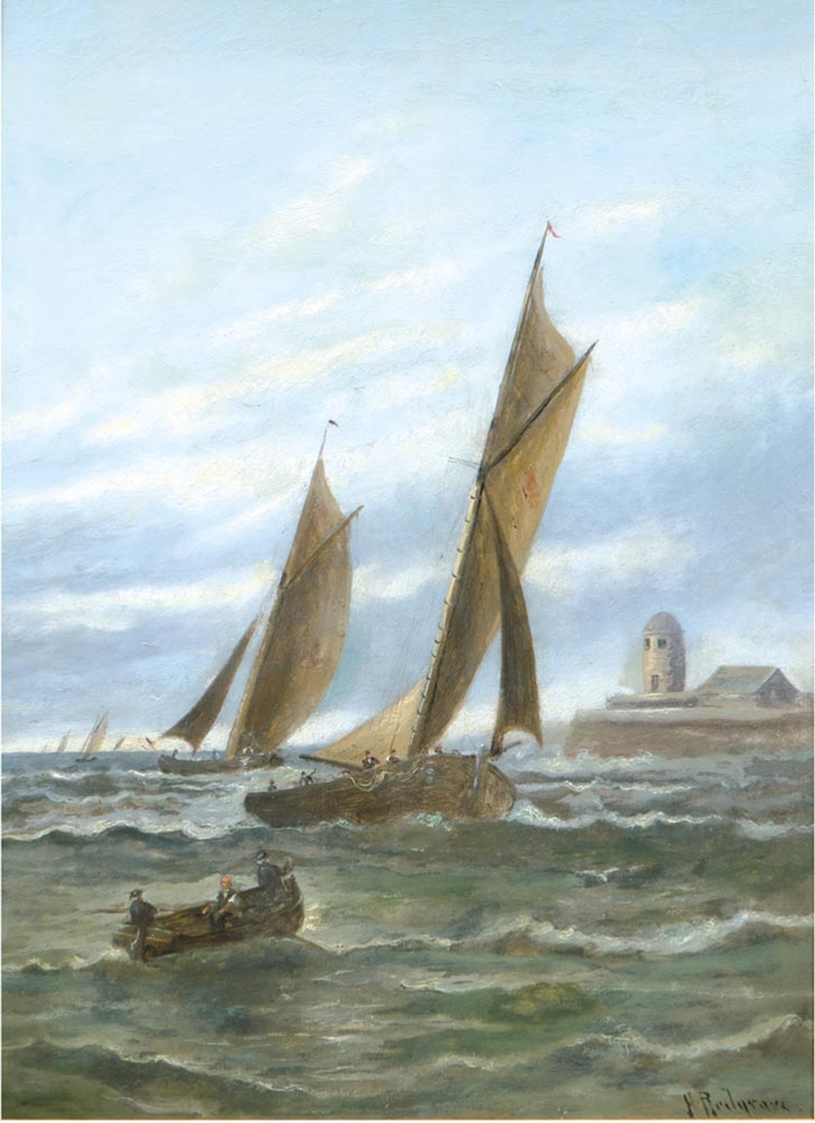 Redgrave, H. (engl. Marinemaler 19. Jh.) "Fischerboote vor Küste", Öl/Lw., signiert u.r., 1 Hinterl