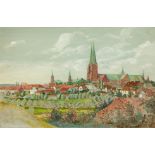 "Blick auf Lübeck von den Wallanlagen", Öl/ Holz, unsign., 32x47 cm, ungerahmt