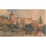 Kunstdruck "Schloss Siegen" sign. u. dat. J. Schweiner 1885, 24x38 cm