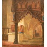 Gatermann, Karl (1883 Mölln-1959 Ratzeburg) "Kircheninterieur", Öl/ Holz, sign. u.r., 52x44 cm, Rah