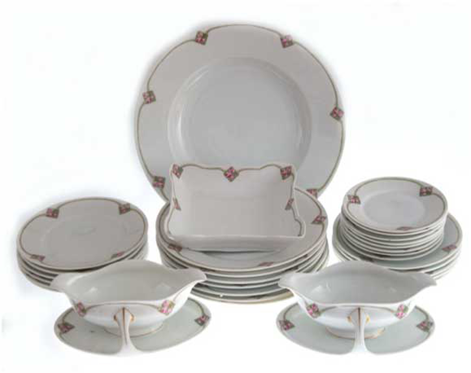 Umfangreiches Restservice, um 1920, Rosenthal, Porzellan, dabei 8 UT, 11 Beilagenteller, 7 flache T