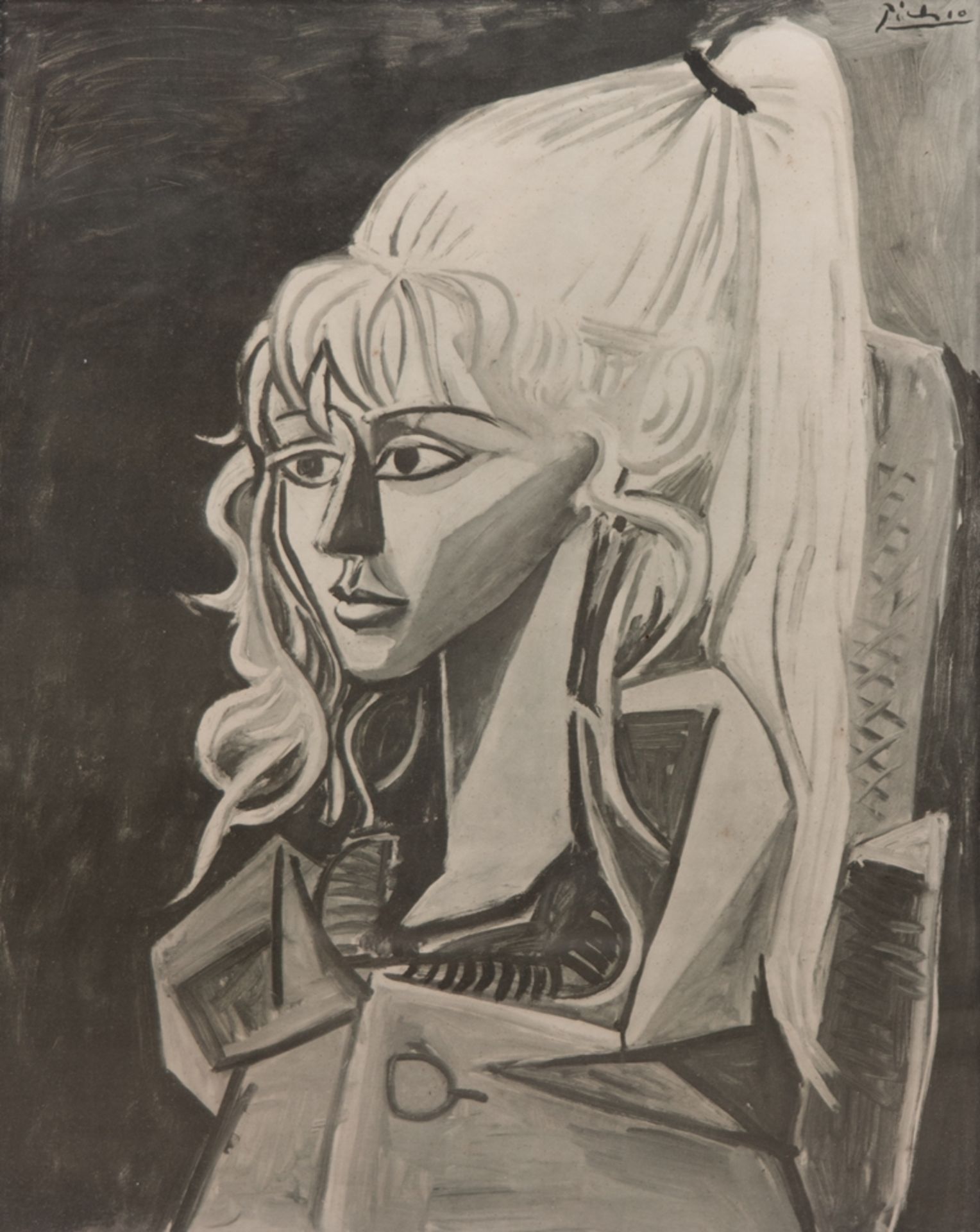 Picasso "Frauenporträt", Grafik, sign. o.r., 58x38 cm, hinter Glas und Rahmen