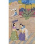 "Badender", Indien 19/20. Jh., Feder, Tempra u. Deckfarbe/Papier, 15x9 cm, hinter Glas im Rahmen