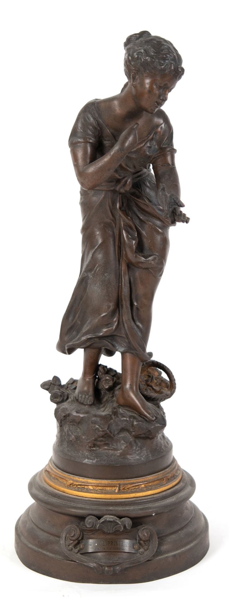 Skulptur "Fleur de Printemps" nach Aug. Moreau, Metallguß bronziert, Frankreich Anfang 20. Jh., auf