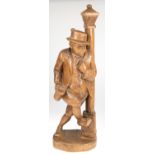 Figur "Herr mit Bierkrug an Laterne stehend", Holz geschnitzt, hinten im Sockel Schwundriß, H. 65,5