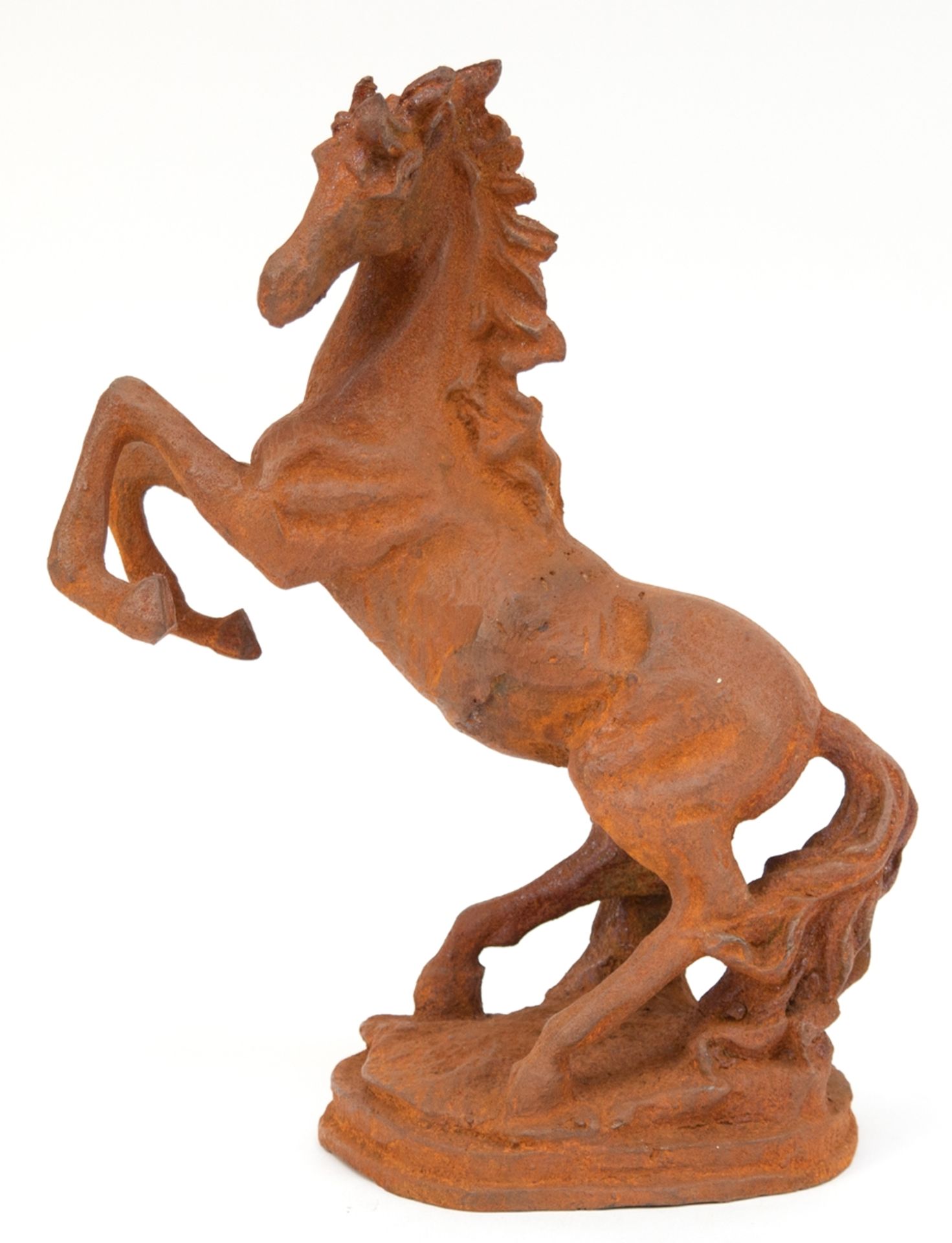 Figur "Aufsteigendes Pferd", Gußeisen, korrodiert, Gebrauchspuren, H. 30,5 cm