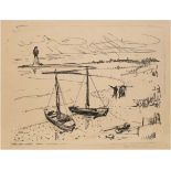 Fleischer, Hans "Zwei Boote am Strand", Litho, handsign. u.r., 4/7 Exemplaren, im Passepartout, 36x