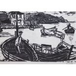 Kressel, Dieter (1925-2015) "Hafen von Venere-Italien", Holzschnitt, handsign. u.r., 30,5x41,5 cm,