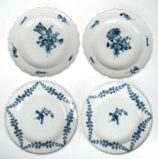 4 Meißen-Speiseteller, Marcolini-Zeit (1774-1817), davon 2x Deutsche Blaue Blume mit Insekt, Neuer 