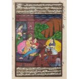 Indische Mogulmalerei "Figürliche Szene", an den Rändern besch., 23,5x15,5 cm, im Passepartout hint