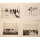 Ohmert, Paul Hans (1890 Zielenzig-1960 Oberstdorf, Allgäu) 4 Radierungen, dabei "Menschen am Meer",