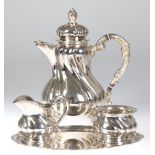 Kaffee-Kernstück, 4-teilig, 925er Silber, Dresdener Barock, bestehend aus kl. Kaffeekanne, Zuckersc