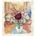 Hauptmann, Ivo (1886 Erkner-1973 Hamburg/Dresden) "Blumenstilleben mit Rose", Aquarell, 50er Jahre,