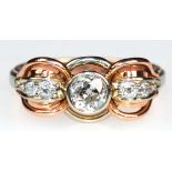 Brillant-Ring, 585er RG/WG, besetzt mit 5 Altschliff-Brillanten, von zus. 0,46 ct., Ges.-Gew. 5,10