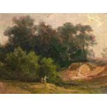 Pflugradt, Franz zugeschrieben "Bewaldete Landschaft", Öl/ Mp., unsign., 24,5x29 cm, Rahmen (Studiu