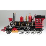 Modell-Dampflokomotive, Metall, farbig und goldfarbend gefasst, Gebrauchspuren, L. 40 cm, H. 20 cm