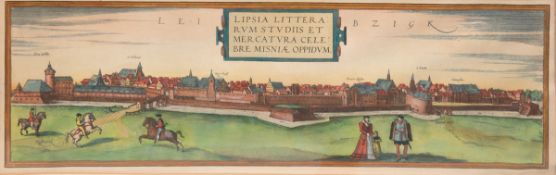 Gesamtansicht Leipzig-Lipsia litterarum studiis et mercatura celebre Misniae Oppidum".kolorierter S