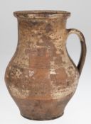 Alter Krug, Hafner Keramik, partiell glasiert, Gebrauchspuren, H. 22 cm