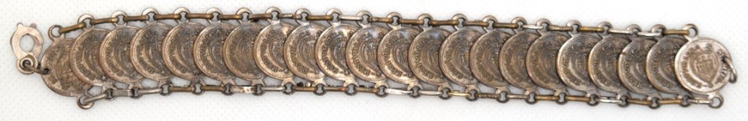 Souvenir-Armband von San Marino, 1960er Jahre, versilbert, Reproduktion 1 Scudi 1698, L. 19,5 cm