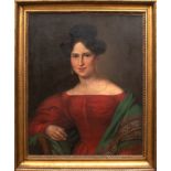 Maler des 19. Jh. "Damenporträt", Öl/ Lw., unsign., rückseitig bez. "Maria del Carmen", 72x58 cm, R