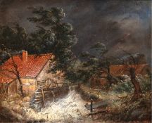 Witte, Johann Jacob (1816 Bremen-1894 ebenda) "Landschaft bei Gewittersturm", Öl/ Karton, sign. u.r