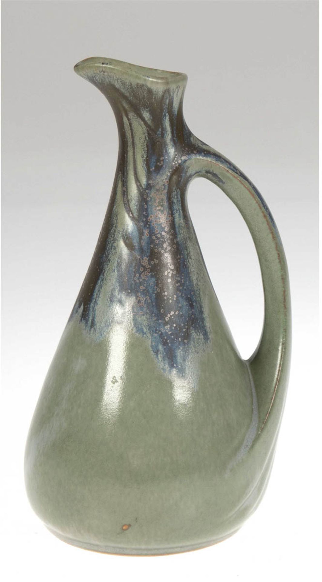 Jugendstil-Denbac-Vase, um 1900, Frankreich, Denert & Balichon, grün glasiert, blau geflammt, am Ha