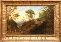 Maler des 18. Jh. wohl Frans van Bloemen "Romantische Landschaft mit Personenstaffage", Öl/ Lw., do