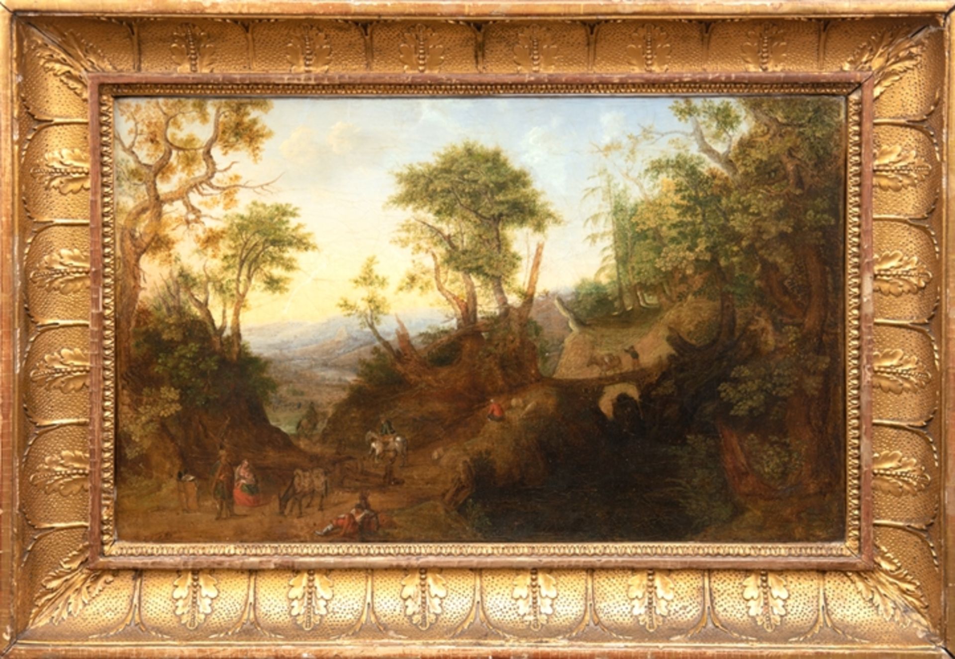 Maler des 18. Jh. wohl Frans van Bloemen "Romantische Landschaft mit Personenstaffage", Öl/ Lw., do