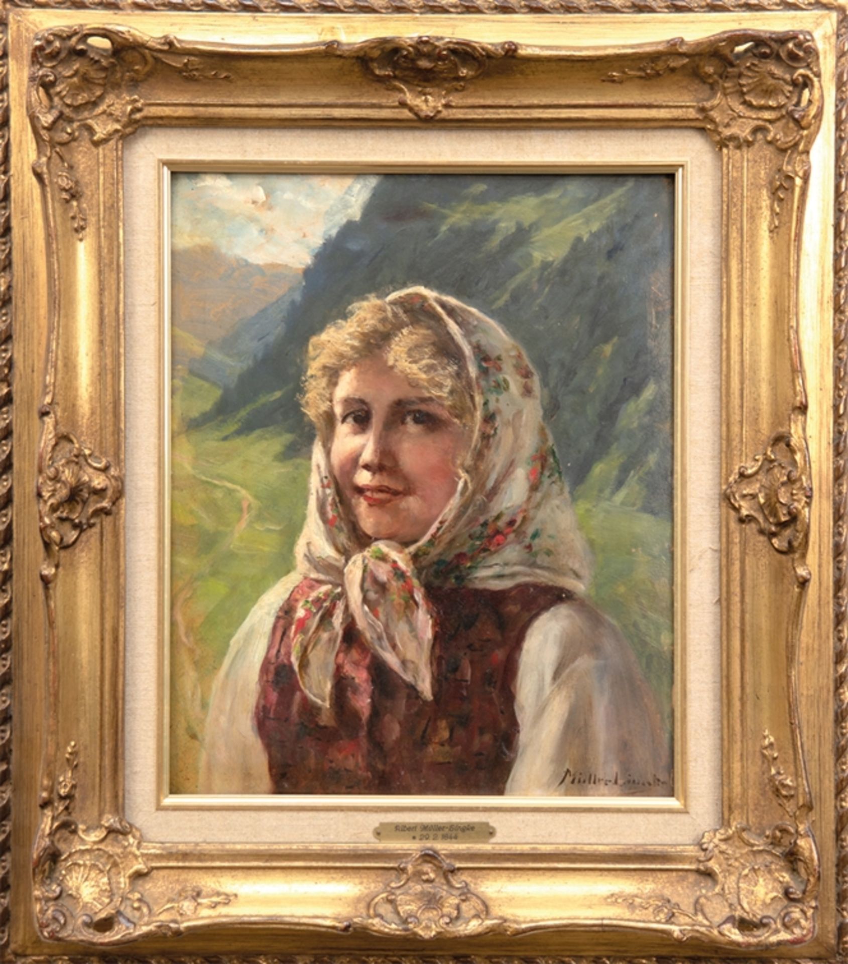 Müller-Lingke, Albert (1844 Altenburg-1930 München) "Bauernmädchen", Öl/ Karton, sign. u.r., 37x29,