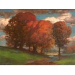 Rüdisühli, Hermann (1864 Lenzburg, Schweiz-1944 München) "Herbstliche Landschaft", Öl/ Karton, sign