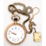 Taschenuhr um 1900 "System Glashütte", 1 Deckel 585er GG, Handaufzug, emailliertes Zifferblatt mit